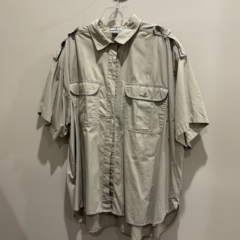 French Navy Khaki Button Down Short Sleeve Utility Shirt 24W 44